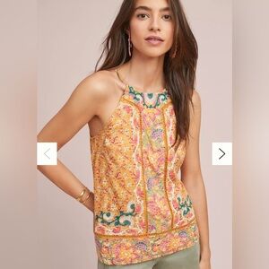 Anthropologie Akemi and Kin Melina Halter Top Womens SZ 2 Embroidered BOHO